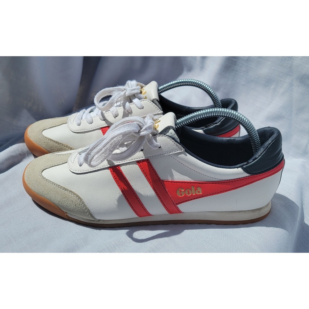 Gola Mens Cougar Leather Sneakers Sz 9 White Red Retro Trainer 80s Terrace Style